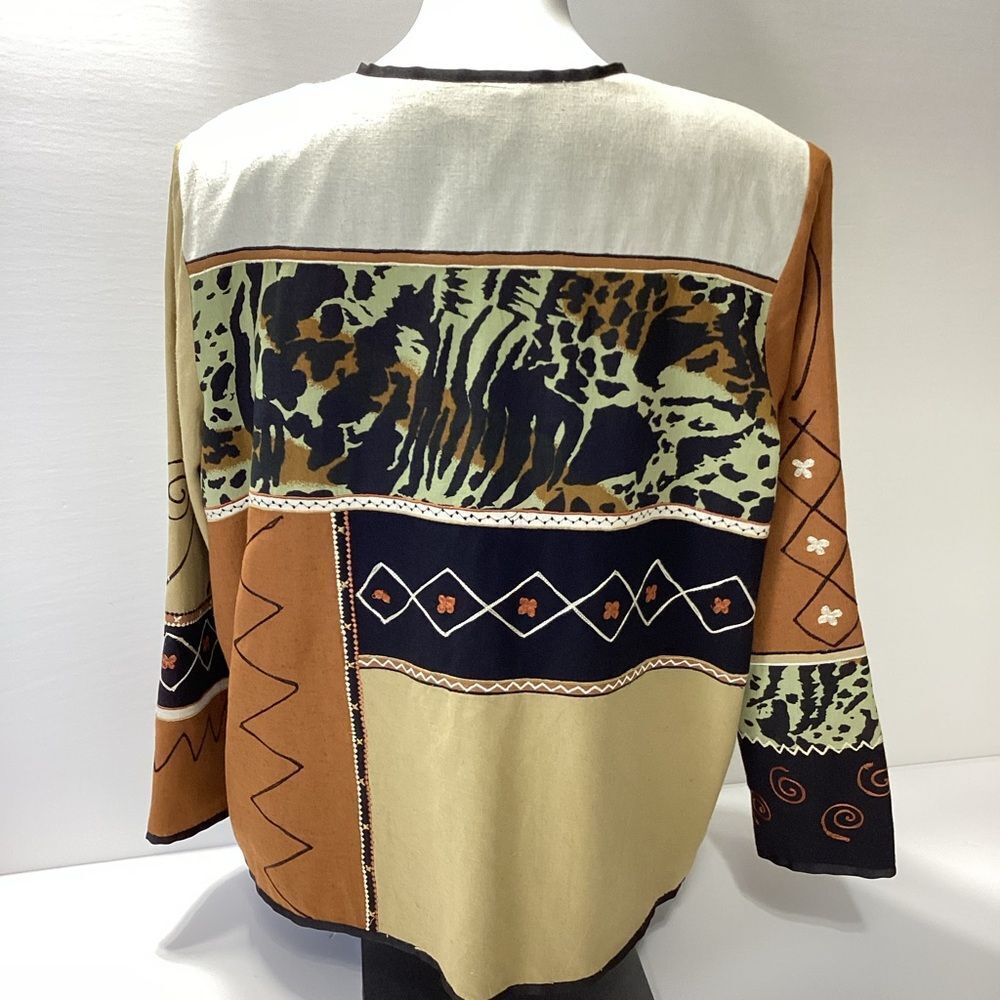 Indigo Moon Blazer Multicolor Patchwork Brown Bla… - image 4